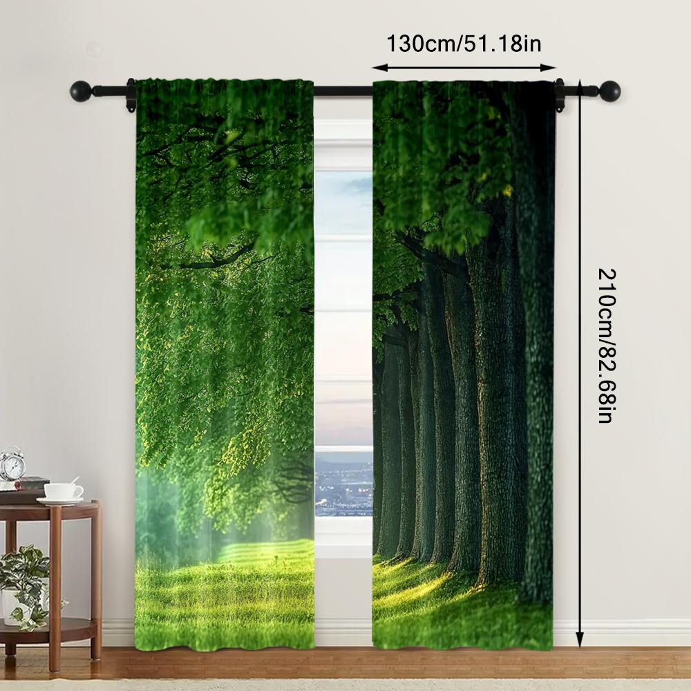 2pc,  Scene Curtains Forest1 Machine Washable Fabric,Without Electricity Spring Party & Holiday Decor Perfect for Holiday
