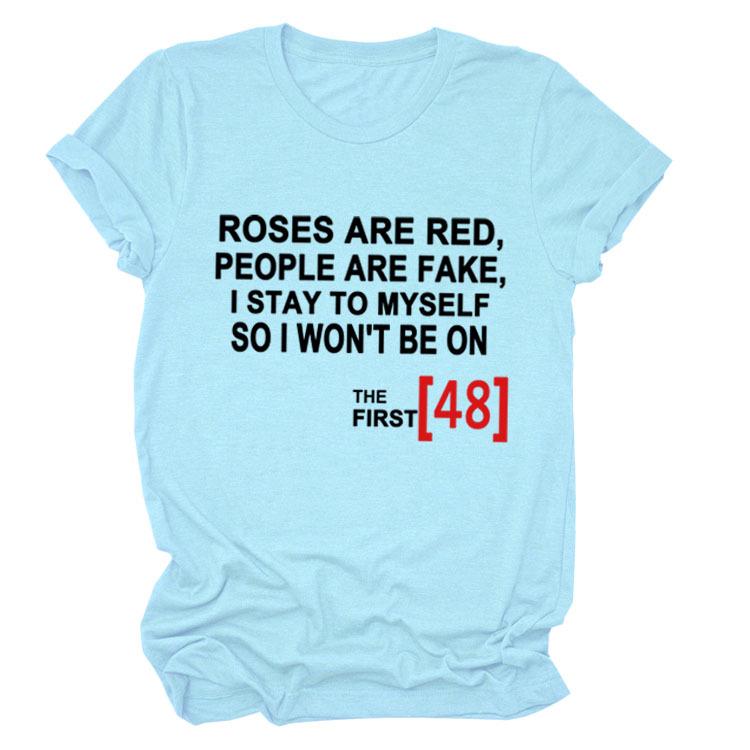 Roses Are Red Women's Loose Round Neck T-Shirt - Short Sleeve, Simple Design, 2021