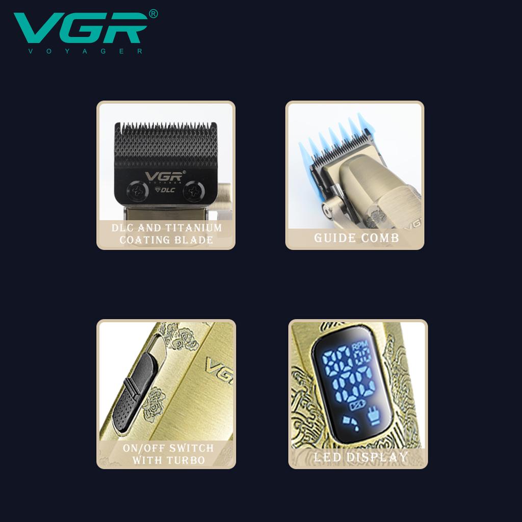 VGR V-036 Electric Clipper Carved Hair Clipper Retro Metal Electric Push Clipper for Men's Hair Clipper with Digital Display Home Razor Shaver