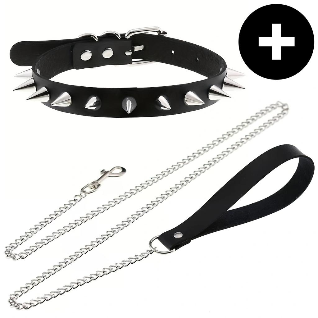 Gothic Punk Pu Leather Choker With Leash - Adjustable Collar Necklace For Women, Perfect For Halloween & Everyday Wear