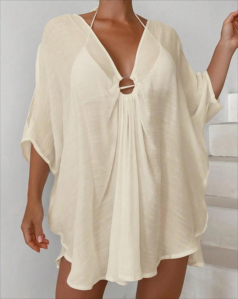 Women Summer Loose Casual Beach Cover-up Irregular Swimsuit Holiday Sun Protection Shirt Cover Up Swimwear