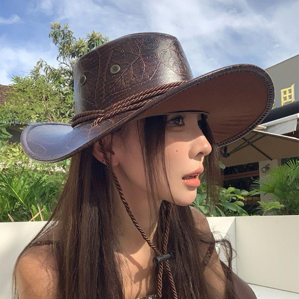 Wide Brim Western Cowboy Hat Ethnic Style Visor Cap Gentleman Knight Hat  Cycling