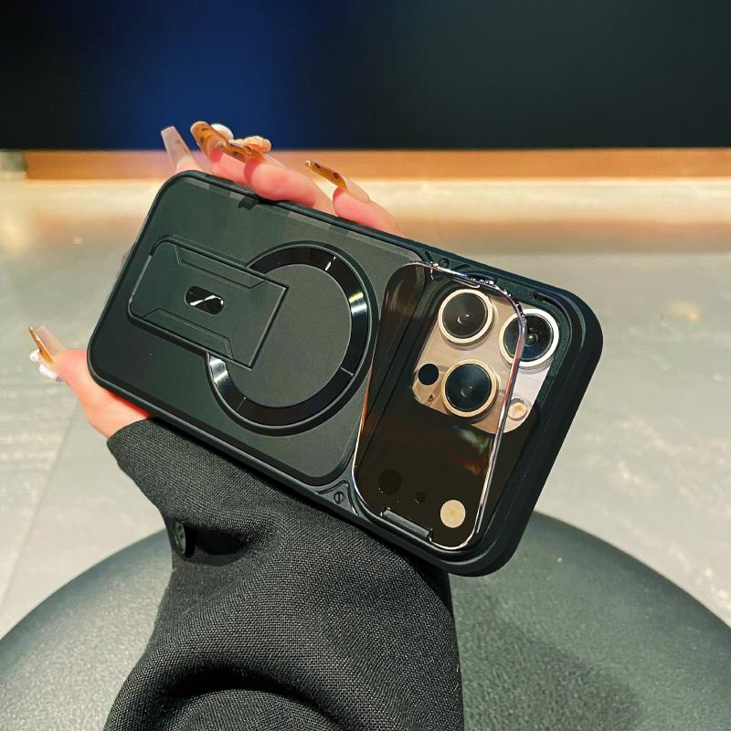 For Magsafe Magnetic Fold Bracket Transparent Lens Protection Armor Phone Case For iPhone 17 Pro Max 15/11/12/13/14/16 Pro Max