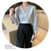 New Spring and Autumn Elegant Pearl Decorated Silk Satin High-End V-Neck Chiffon Blouse for Women
