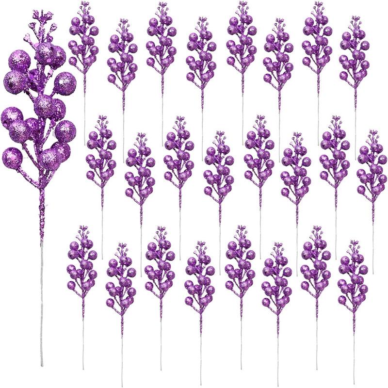 15 Glitter Powder Berries: Red, Gold, White Coffee Stems - Christmas Decor DIY