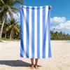 Blue White Stripes Soft Polyester Beach Towel, Lightweight Absorbent Quick-Dry for Camping Surfing