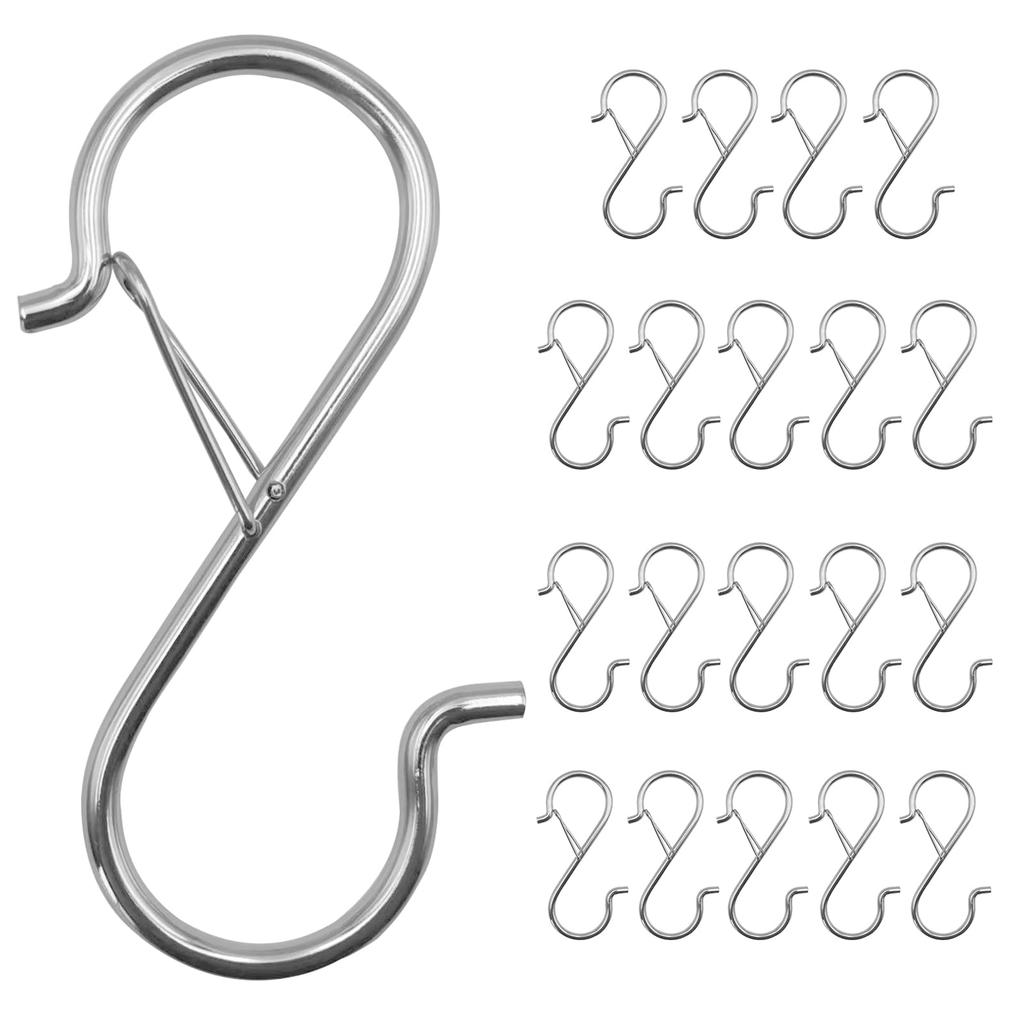 S Hooks 20pcs Heavy Duty 3.5 Inch Metal Hanging Hooks with Safety Buckle Closet Organizer Hooks for Kitchen Clothes Plants Bags Hats Belts
