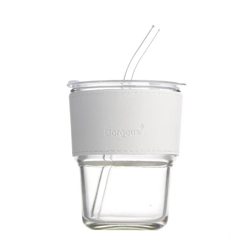 Bamboo Joint Glass Cup with Lid and Straw