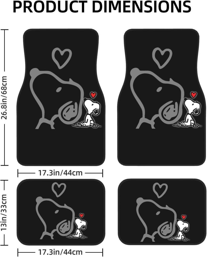 Asamike Car Floor Set Front 2 Rear Stylish and Cute Snoopy Suitable for Kei Universal Easy Car Suitable for Kei and Standard All Seasons Mats, 4-Piece