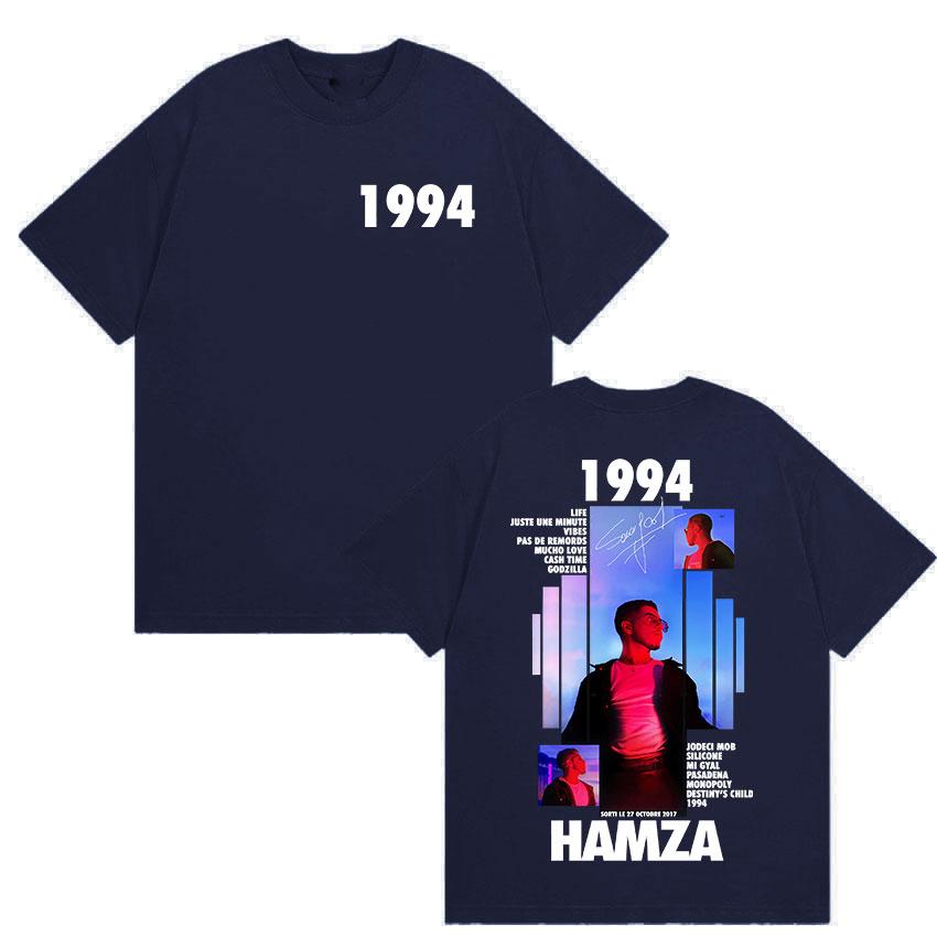 Rapper HAMZA 1994 Tour Album 2025 Summer Graphic 100 Pure Cotton Printed Tshirt Mens Retro Short Sleeve Hip Hop Clothing Y2k