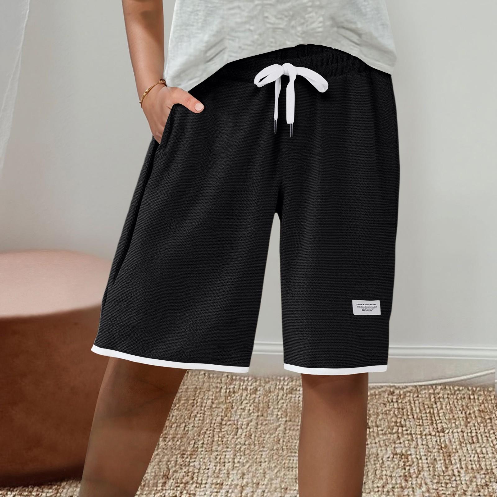 

Женские спортивные шорты, повседневные свободные однотонные шорты с эластичной резинкой на талии XXL чёрный