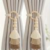 2pcs Fascette per Tende con Nappe Boho, Corda di Cotone con Anello in Legno per Tende, Decorazioni per la Casa