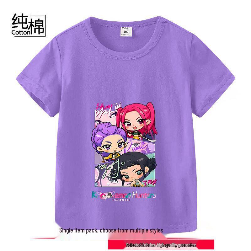 K-POP Demon Hunter Girl Group Unisex Cotton T-Shirt - Kids' Summer Short Sleeve Round Neck Top