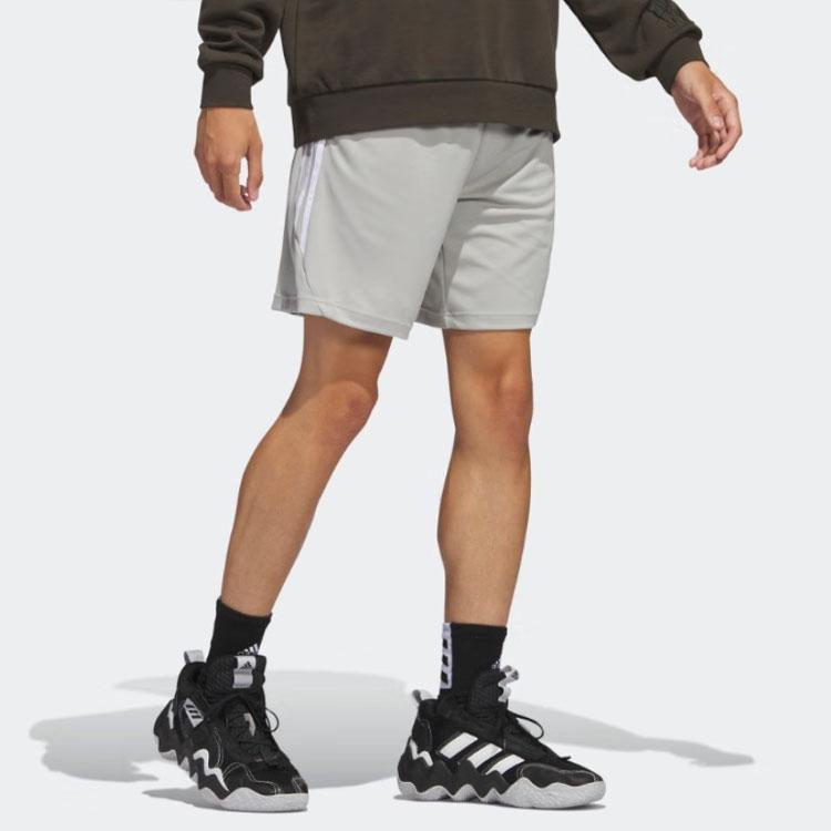 Adidas Logo Letter Print Vertical Stripe Basketball Shorts Men Shorts Metallic-Gray IC2453