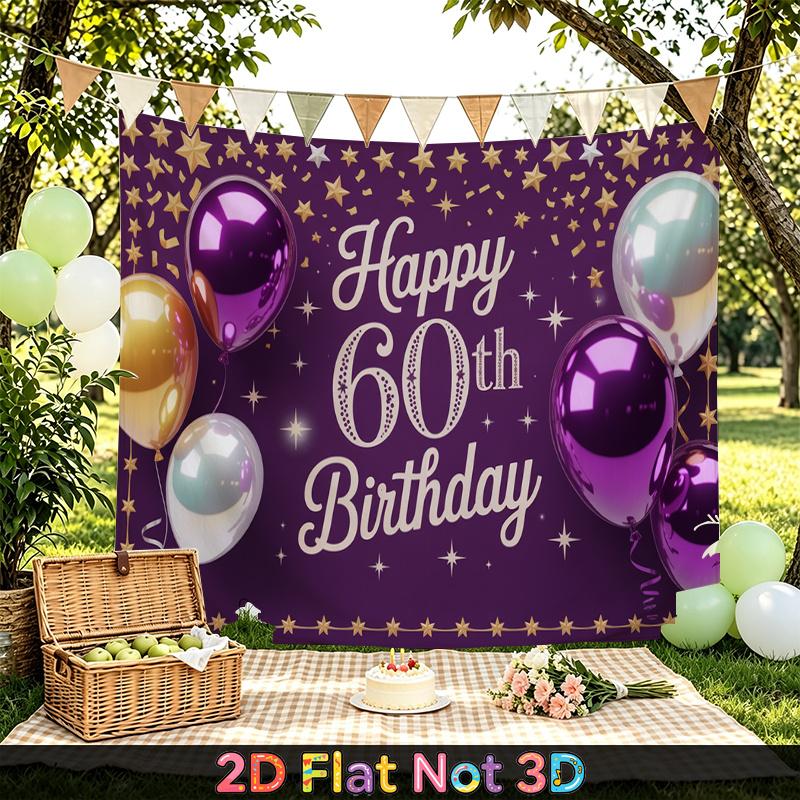 Party Backdrop Birthday Purple 60th Photo Booth Background Front Door Decor