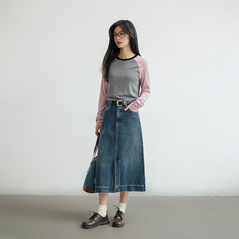 Laengsseon Ls_A-Line Blue Denim Slit Skirt