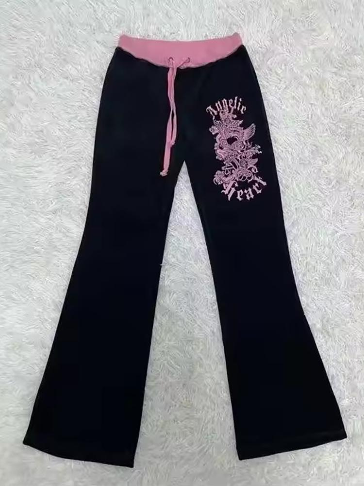 VIONA Hip-Hop Streetwear Hose Damen Y2K Gothic Kordelzug Hose Frühling Herbst Klassische Mode Rosa-schwarz Patchwork Bootcut Hose