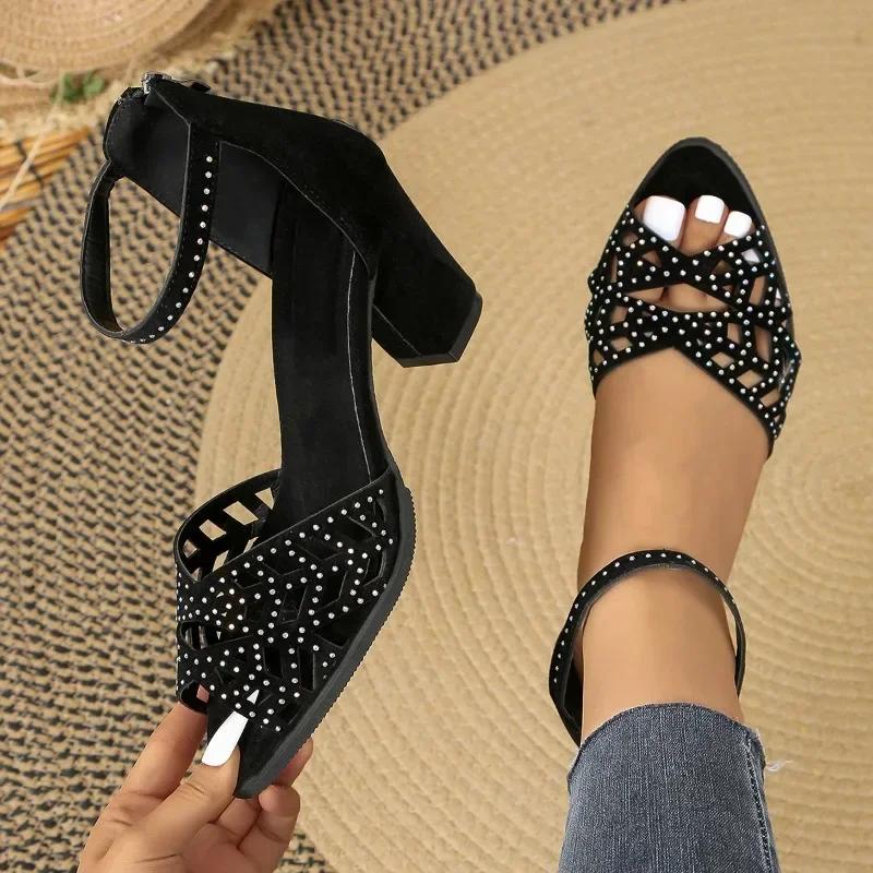 2024 New Style Fashionable Women's Sandals Versatile Solid Color Thick Heel Women's Sandals Open Toe Fish Mouth Shoes Zapatos