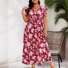 GMXIA Summer Women's V-Neck Tie Belt Large Size Red Dresses