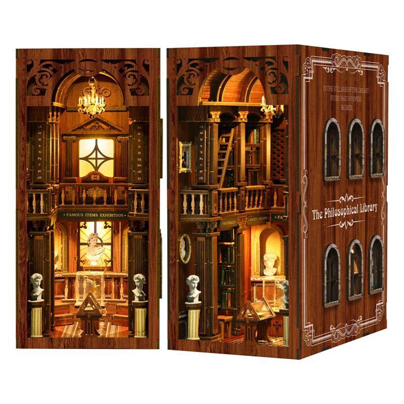 

Retro DIY Wooden Book Nook Shelf Insert Miniature Kits The philosophical Library Bookshelf Home Decoration Adult Handmade Gifts