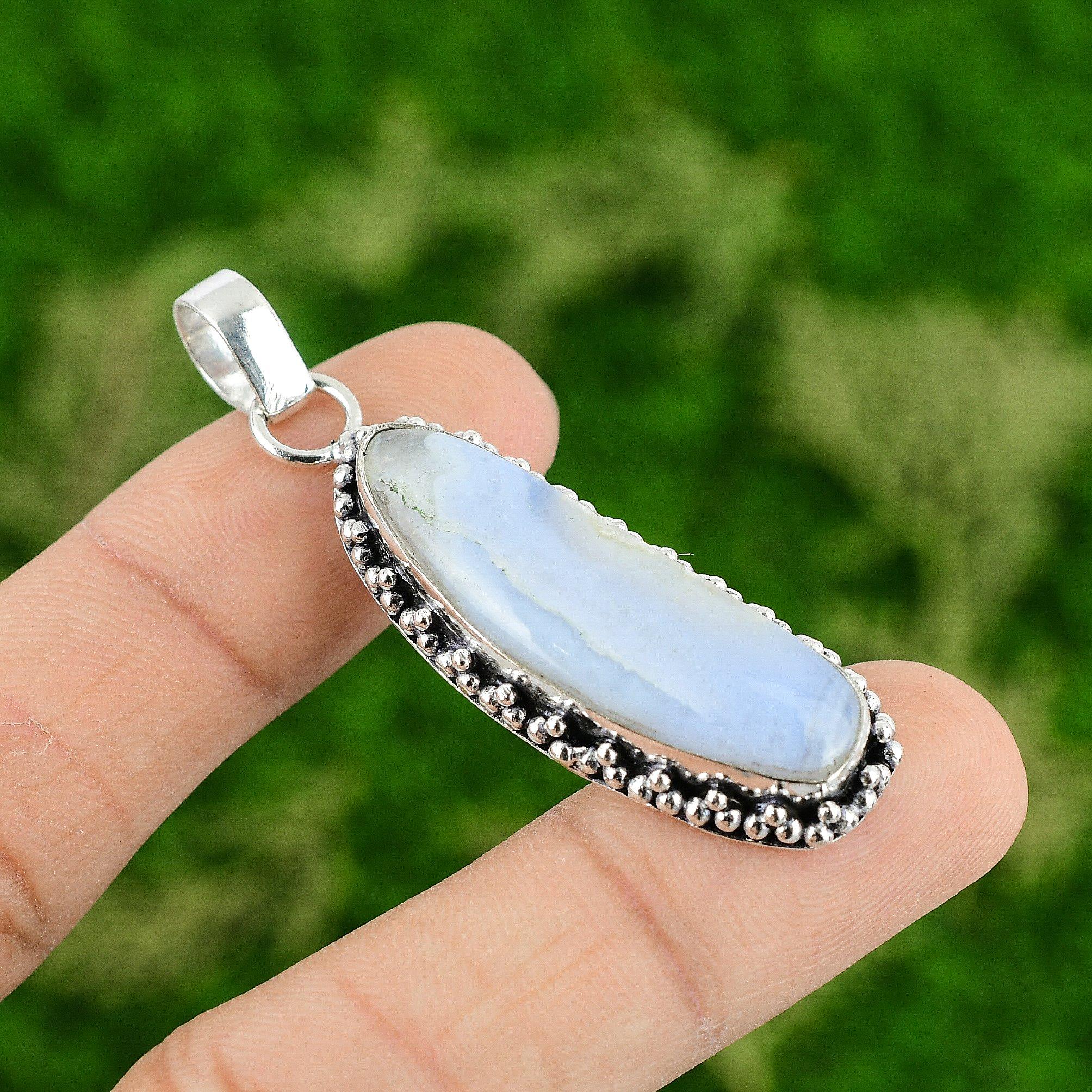 

Daughters Day Deal Blue Lace Agate Stone New Pendant Jewelry 925 Sterling Silver