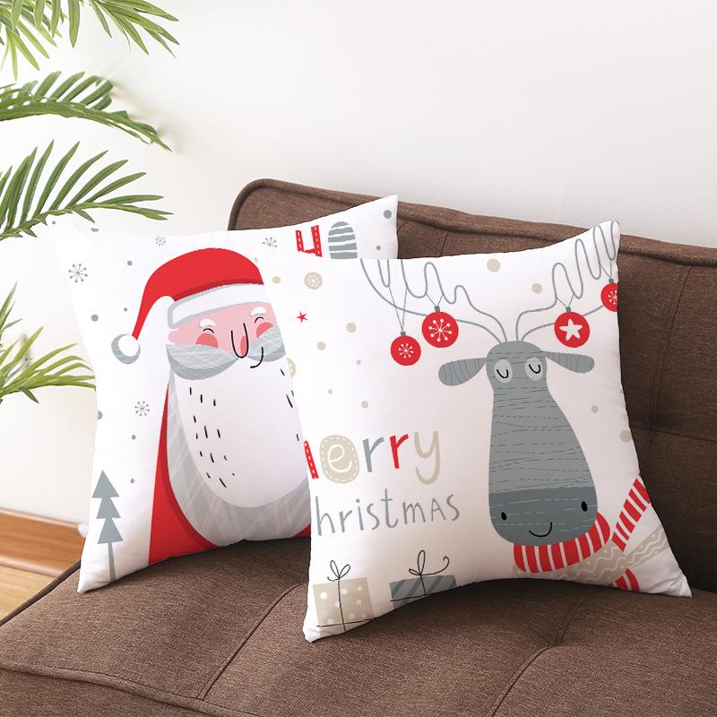 Christmas Peach Skin Pillow Cover Nordic Sofa Cushion Cover Cartoon Print Pillow Cover