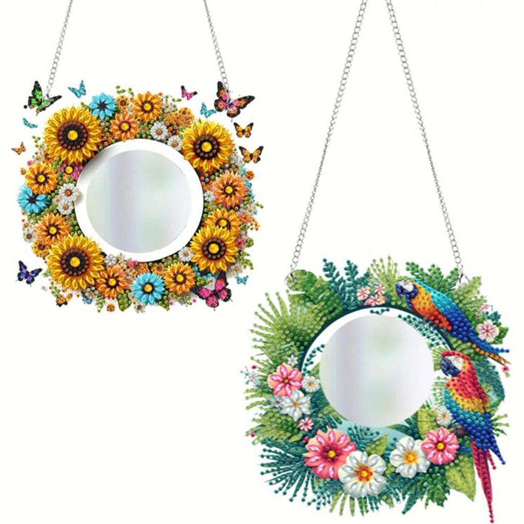 2D/Flat DIY Hanging Mirror Diamond Art Kits Diamond Painting Set Rhinestone Diamond Art Mirror Pendants Wall Door Decoration