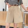 Khaki Women's Summer Cargo Shorts - Lightweight, Loose, A-Line, Mid-Length, High-Waist, 5-Point, Cotton Linen.