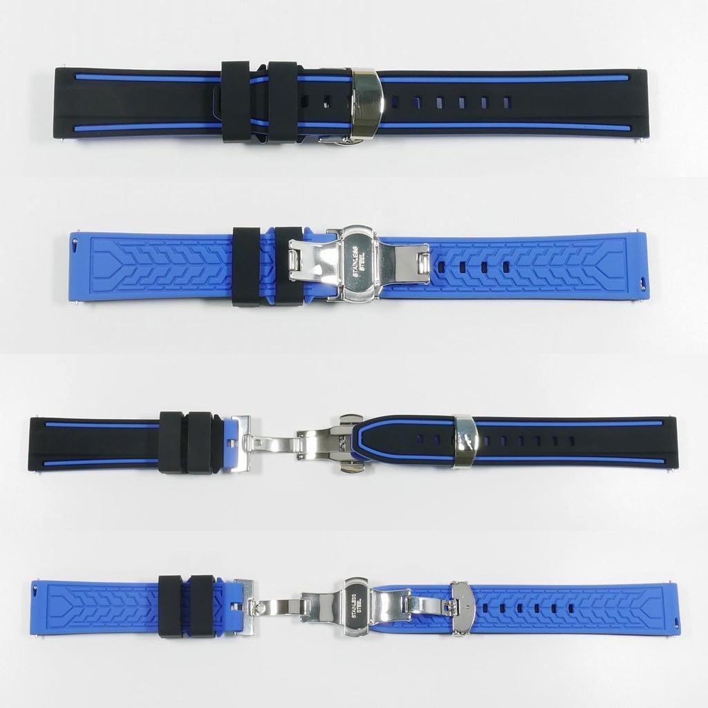 Swatch X Omega Compatible Rubber Strap with Type D-buckle, Double-line (black/blue Lines)