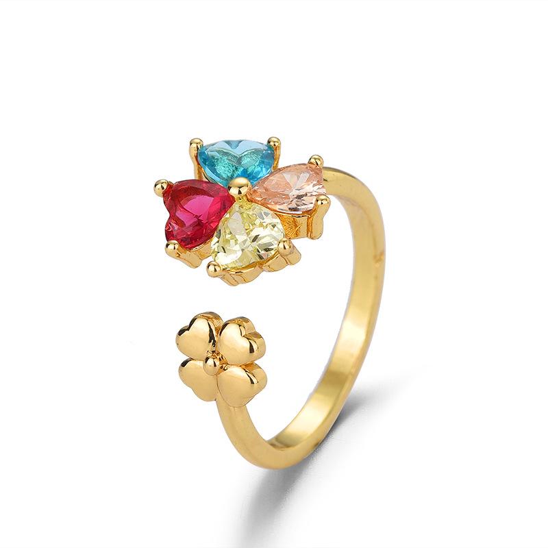 

Разноцветное циркониевое регулируемое кольцо с отверстием, модное популярное кольцо с четырехлистным клевером, роскошное высококачественное женское кольцо adjustable opening