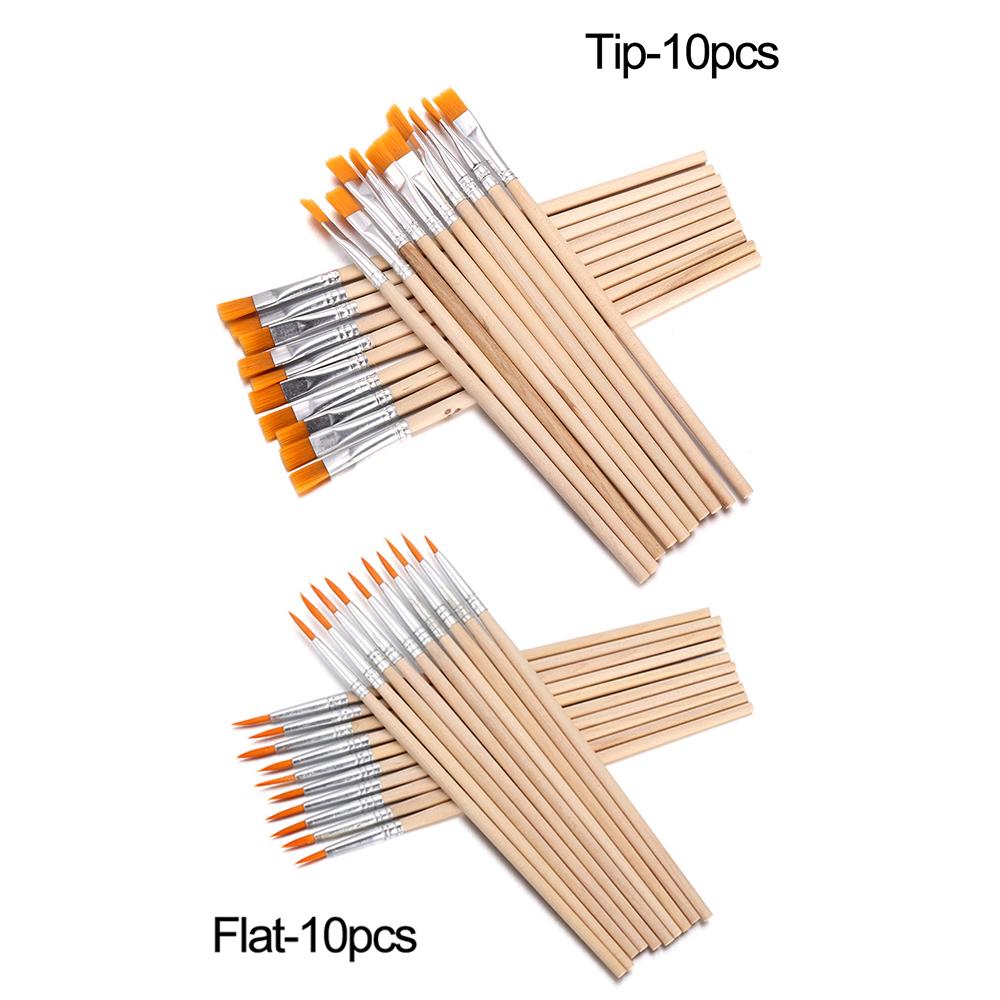10Pcs/Set DIY Flat/Tip Nylon Hair Wooden Handle Hook Line Pens Paint Brushes Watercolor Brush Drawing Brush Calligraphy Supplies