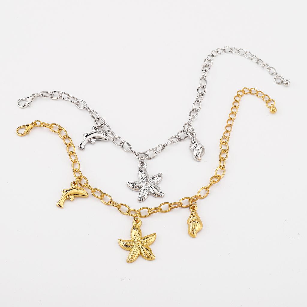 Women Fashion Exquisite Luxury Starfish Conch Dolphin Pendant Bracelet Necklace Retro Ocean Vacation Style Jewelry For Women