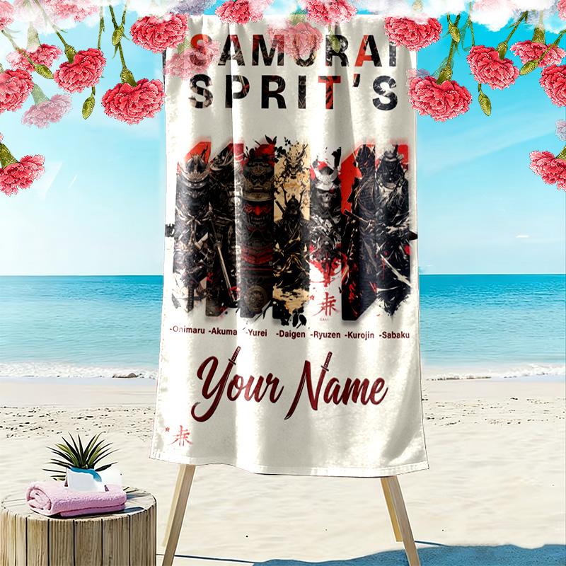 Name Custom Samurai Print Beach Towel, Large Soft Quick Dry Towel for Beach Camping Swimming