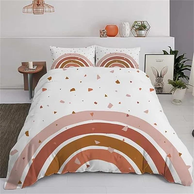 Rainbow Twin Duvet Cover Set For Girl Pink And Yellow Rainbow Star Duvet Cover Cartoon Rainbow For Bedroom Decoration Women Kid