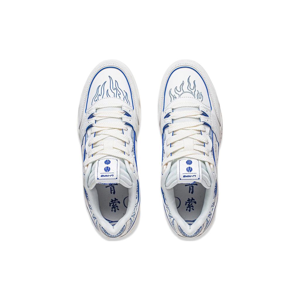 Li Ning Yuebai Qingying Slip Resistant Abrasion Resistant Low Top Casual Shoes Unisex White Blue AGCS427-15