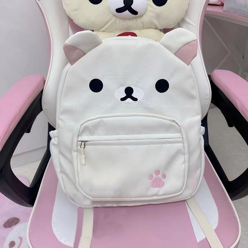 

Мультяшный рюкзак Rilakkumas для детей Kawaii Korilakkuma вышивка школьный рюкзак большой вместимости для девочек и мальчиков студенческий школьный рюкзак белый