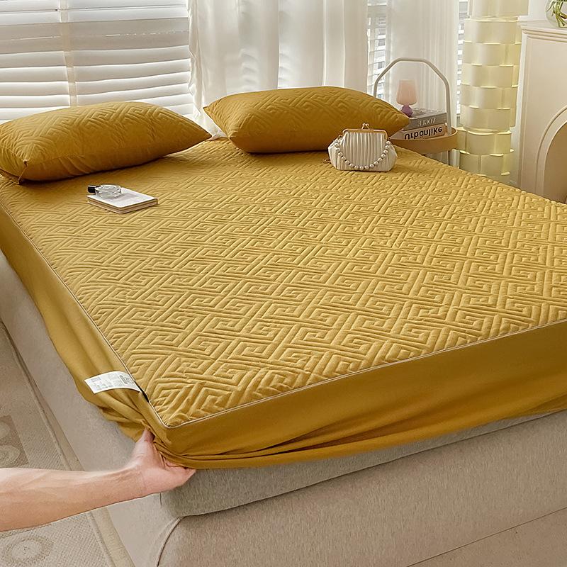 Quilted Mattress Cover Embossed Bed Sheet Mattress Protector Home Textile Solid Color Bed Cover Mattress Cover Thick Soft Cushion Bedding NoPillowcase