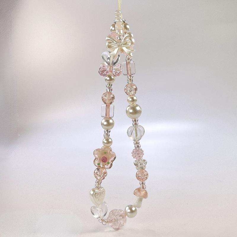 Niedlicher Glas Schleifenknoten Blume Perle Handy-Anhänger Charm Kette Knoten Handy-Lanyard Schlüsselanhänger Mädchen Tasche Kamera Anhänger für Airpods Hülle