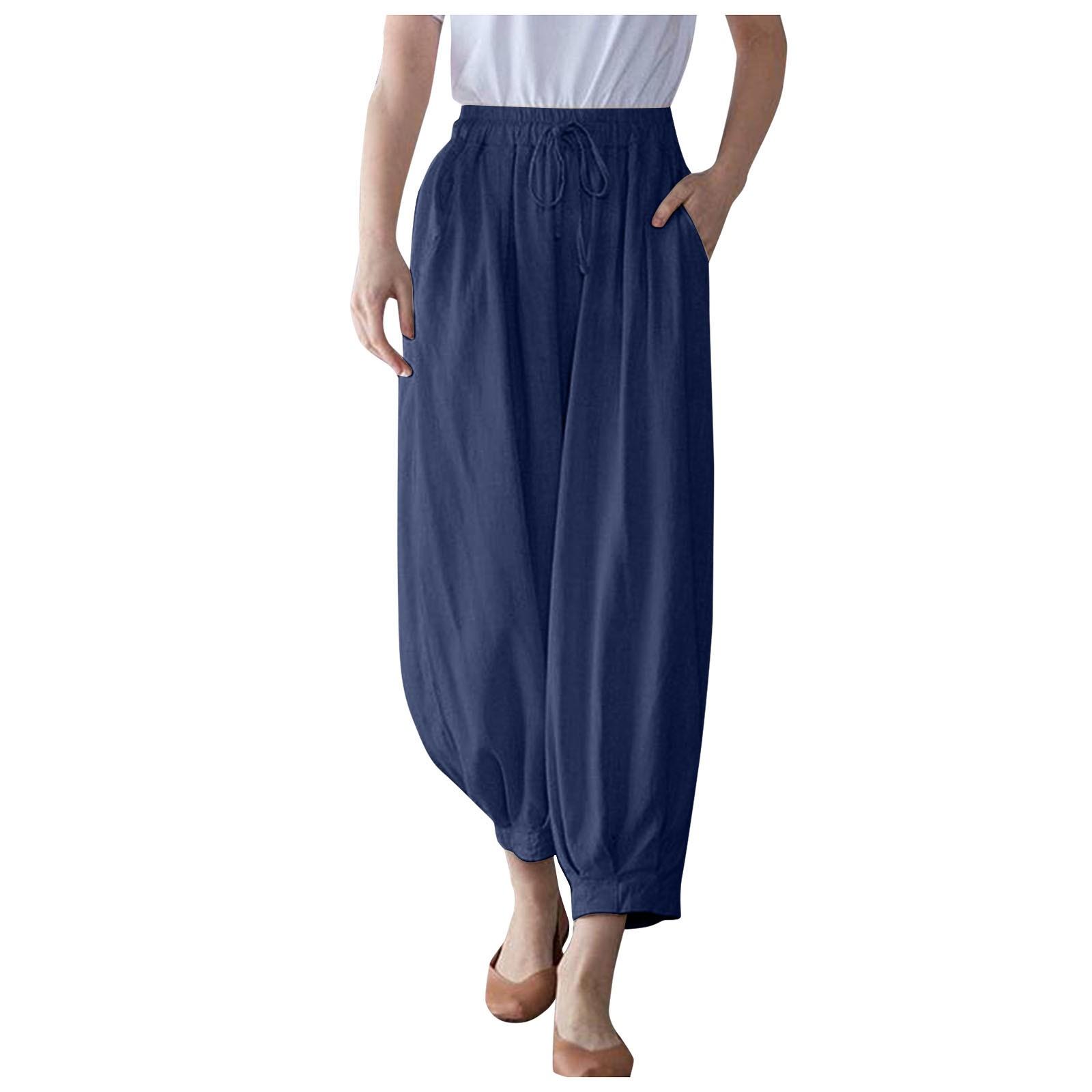 

Жіночі повсякденні, модні, сексуальні, зручні, прохолодні, дихаючі, вільні однотонні штани з дев’ятьма балками на шнурівці XL