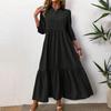 Fashionable Ladies Spring And Summer Solid Color Three-quarter Sleeve Casual Lapel Wide Swing Dress