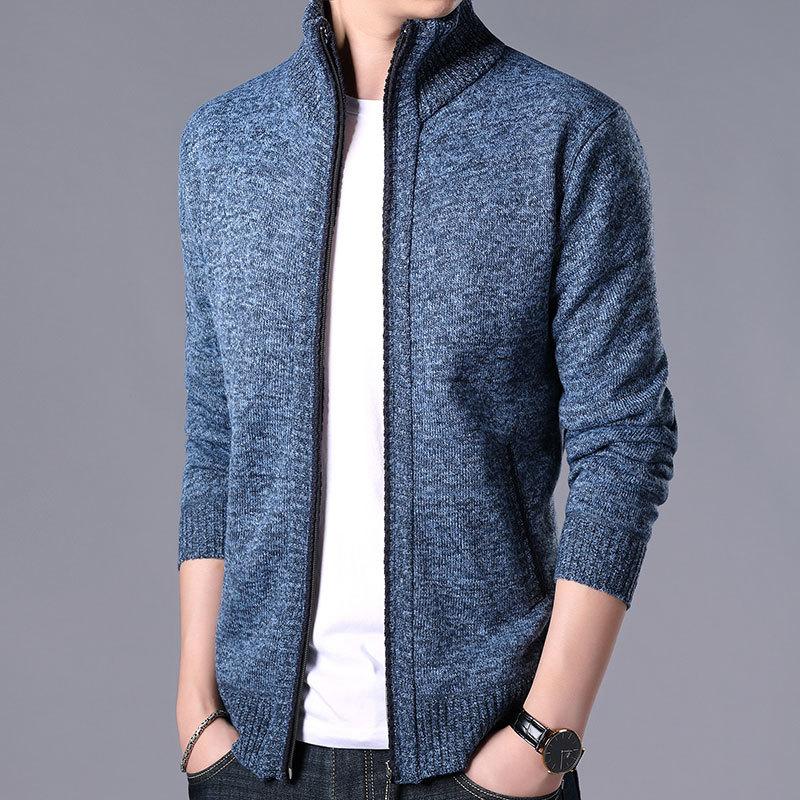 Herren Dickes Fleecegefüttertes Strickjacken-Sweatshirt mit Reißverschluss