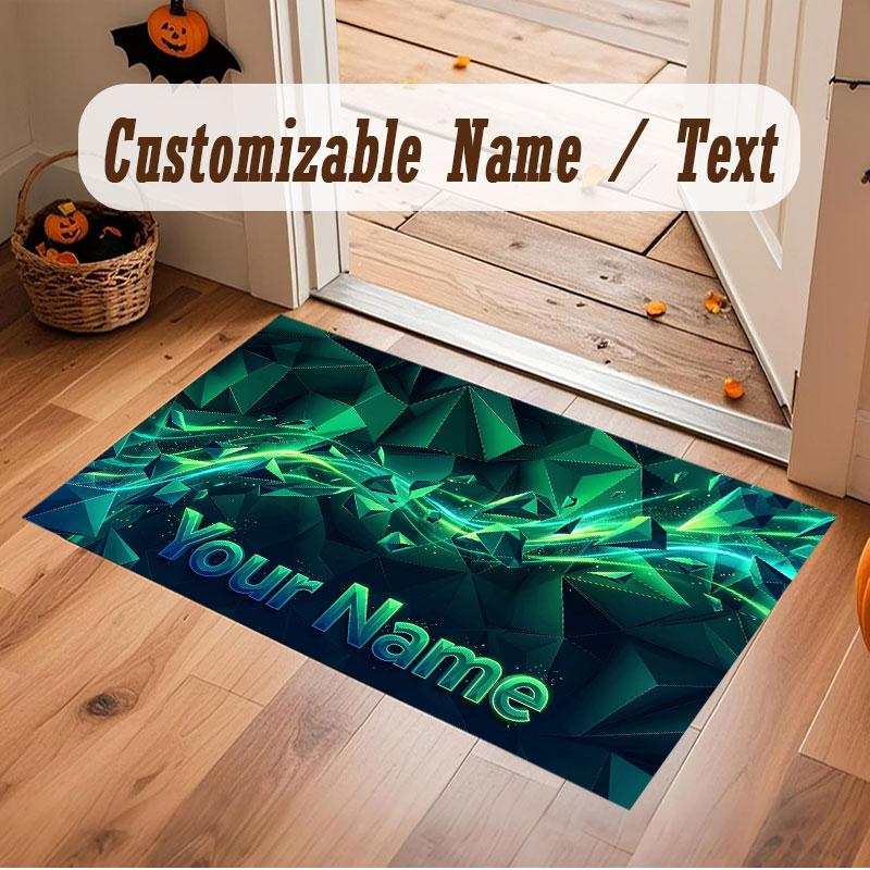 Abstract Geometric Theme Crystal Velvet Floor Rug Personalized Custom Name Text Warm Carpet Home Decoration