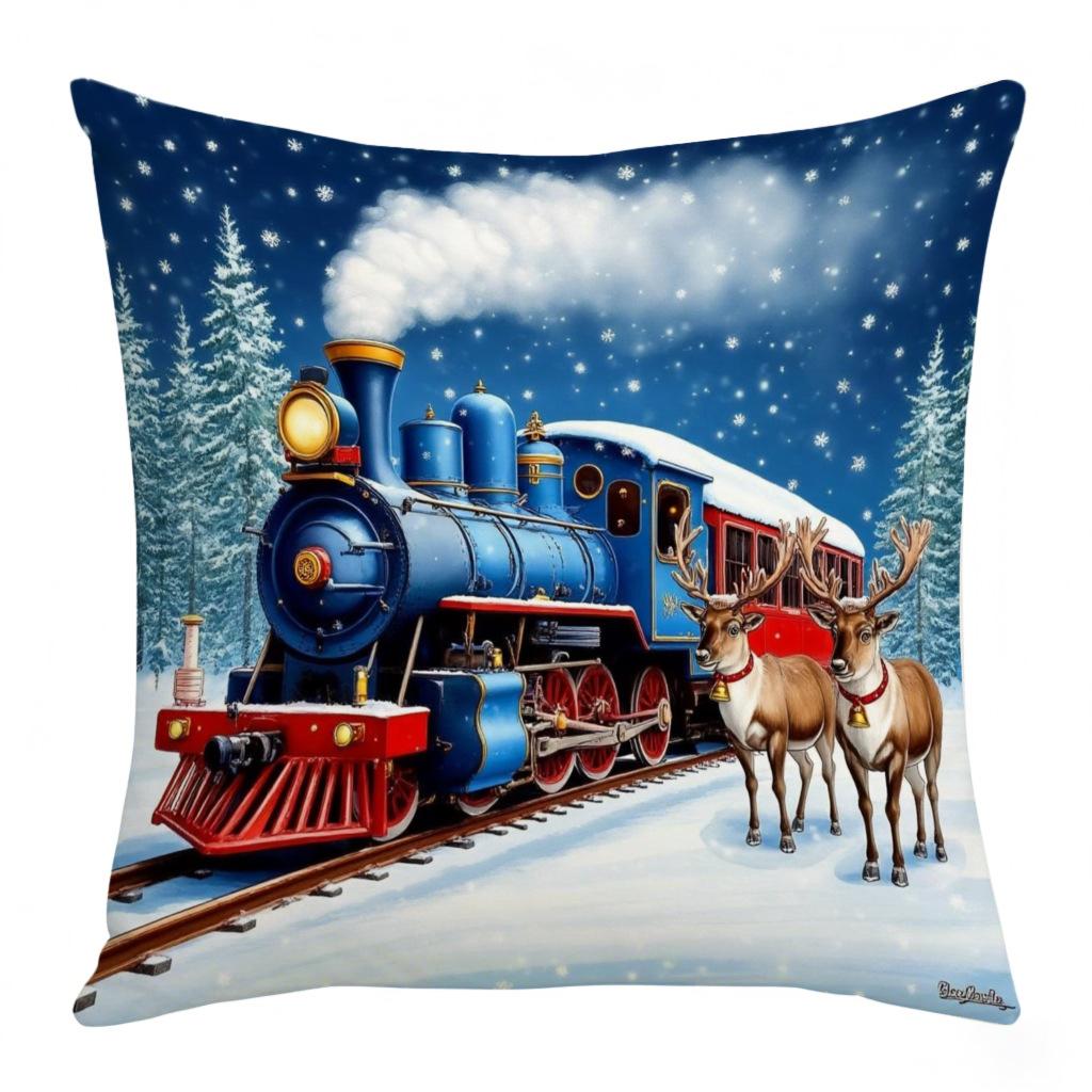 Simple Christmas Party Throw Pillow Cover Indoor Home Decor Sofa Pillow Santa Claus Elk Print Cushion Cushion