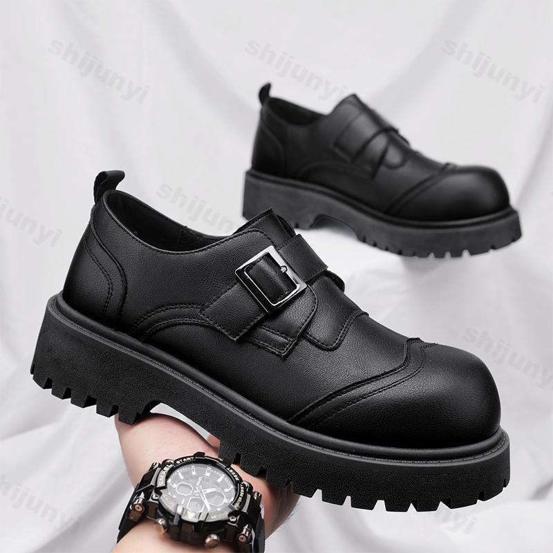 

2026 Autumn New Retro Ccise Design Low Top Casual Single Shoes for Men s British Style Versatile Comfortable Platform sneakers 39 чёрный