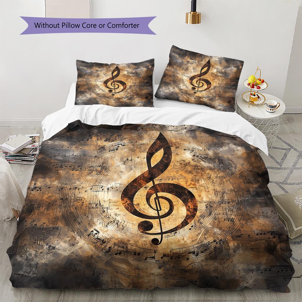 Musical instrument notes Pattern Bedding Quilt Set Quilt Cover Pillowcase Home Decoration Gift (1 * duvet cover + 2 * pillowcase, without core)