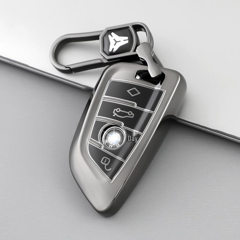 B-Class Car Key Case: Compatible with New 5, 3, 1, 7 Series, X5, X1, X2, X3 - Titanium Gold Gray Key Bag