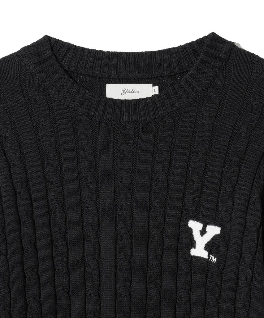 YALE Y Logo Cable Round Knit Black