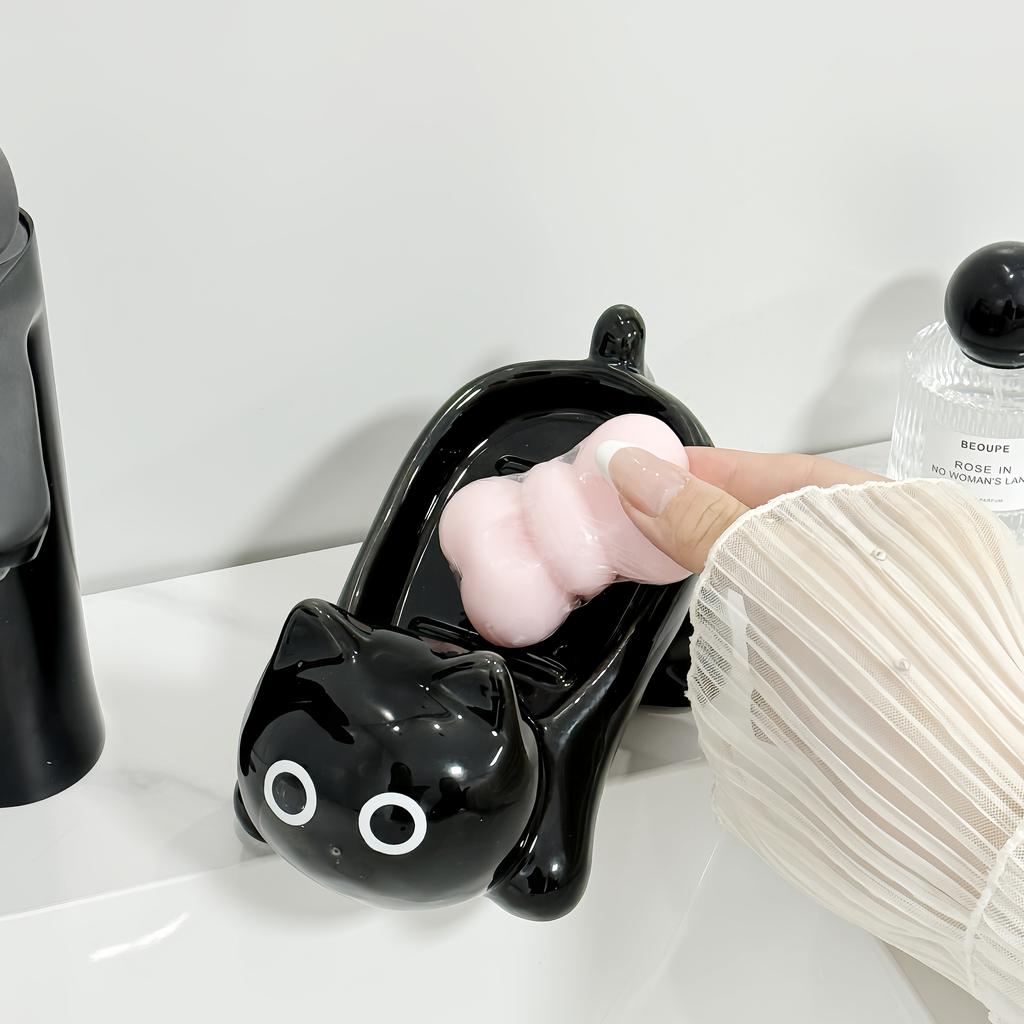Creative Bathroom Soap Box Ceramic Kitten Soap Box Drain Toilet Shelf Cute Soap Fat Rack Bathroom Accessories