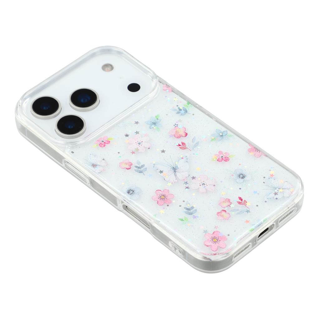 For iPhone 17 Pro Case Glitter Flower Epoxy Shockproof Phone Cover