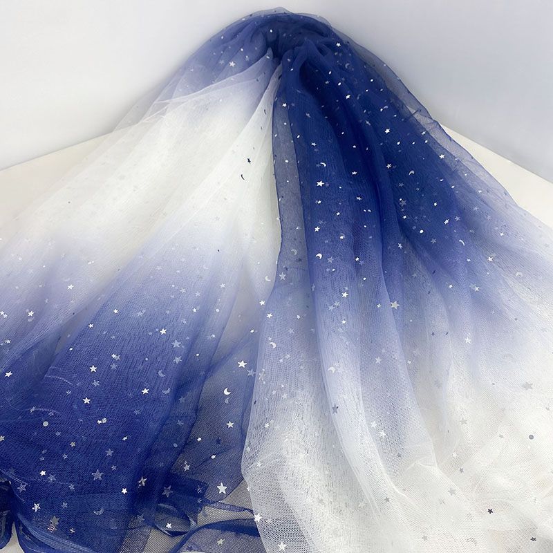 Gradient Rainbow Tulle Fabric Star Sequin By The Meter for Dress Hanfu Wedding Package DIY Sewing Cloth Soft Thin Draping Blue